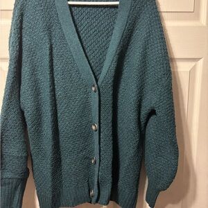 Denver Hayes Green Cardigan Sweater V-Neck Cable Knit